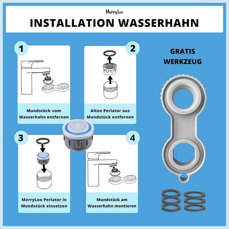 Installation am Beispiel in einem Wasserhahn eines Wasser Durchflussbegrenzer.